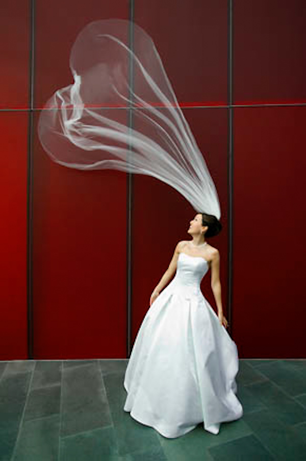 wedding photo by J Garner Photography, beautiful bride, white full-length veil 